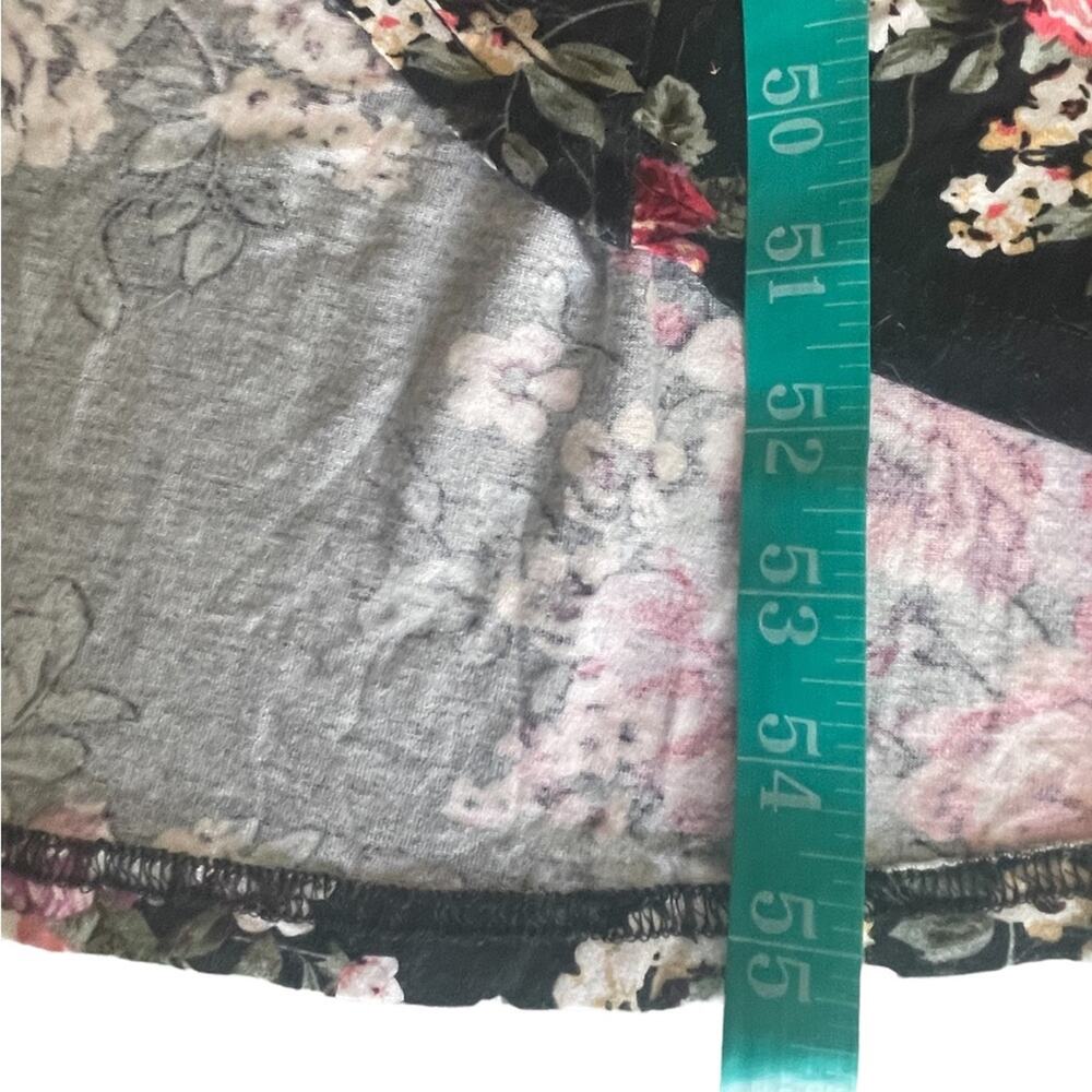 Black Floral Maxi Dress Womens XL Surplice V Neck Short Sleeve Front Slit Flowy - Picture 9 of 9